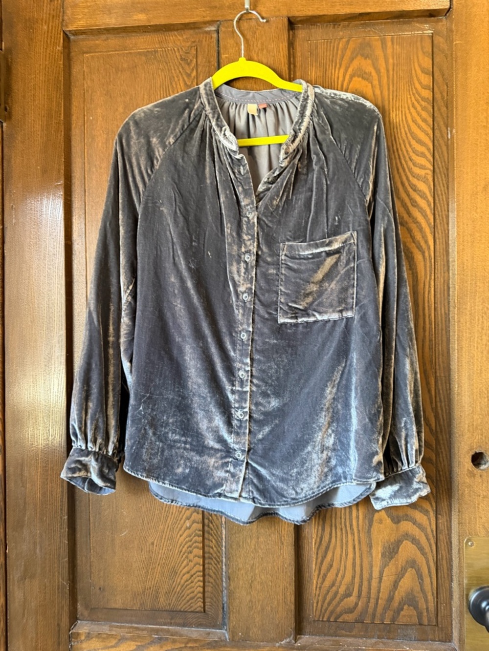Anthropologie Velvet Button-Front Shirt - Charcoal